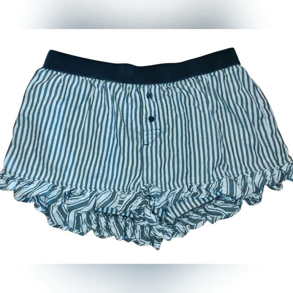 PINK Victoria's Secret Flannel Velvet Trimmed Striped Ruffle Sleep Shorts XS